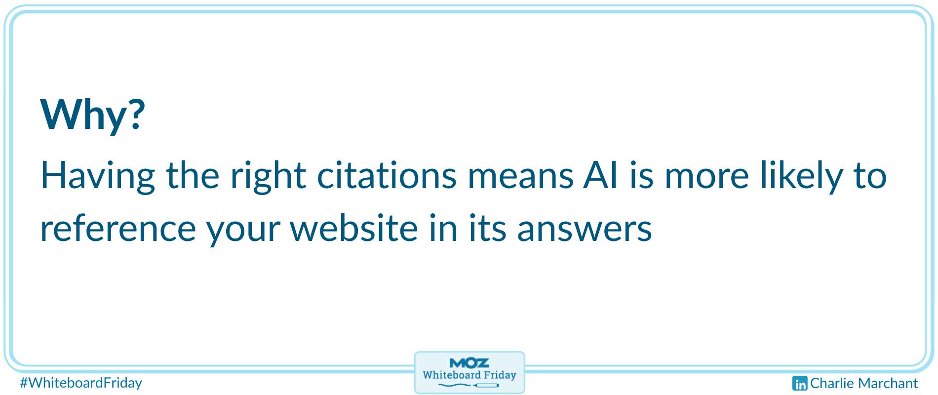 A zoomed-in portion of the whiteboard describing why we should care about being included in AI responses.