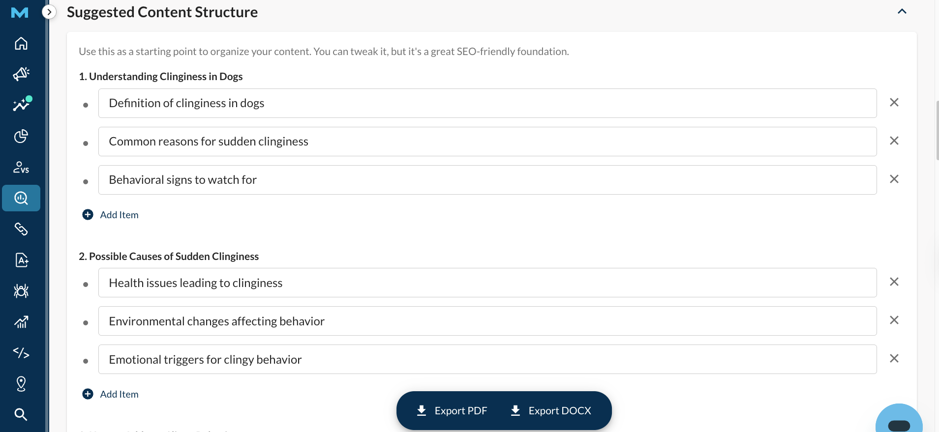 moz ai content brief suggested content structure
