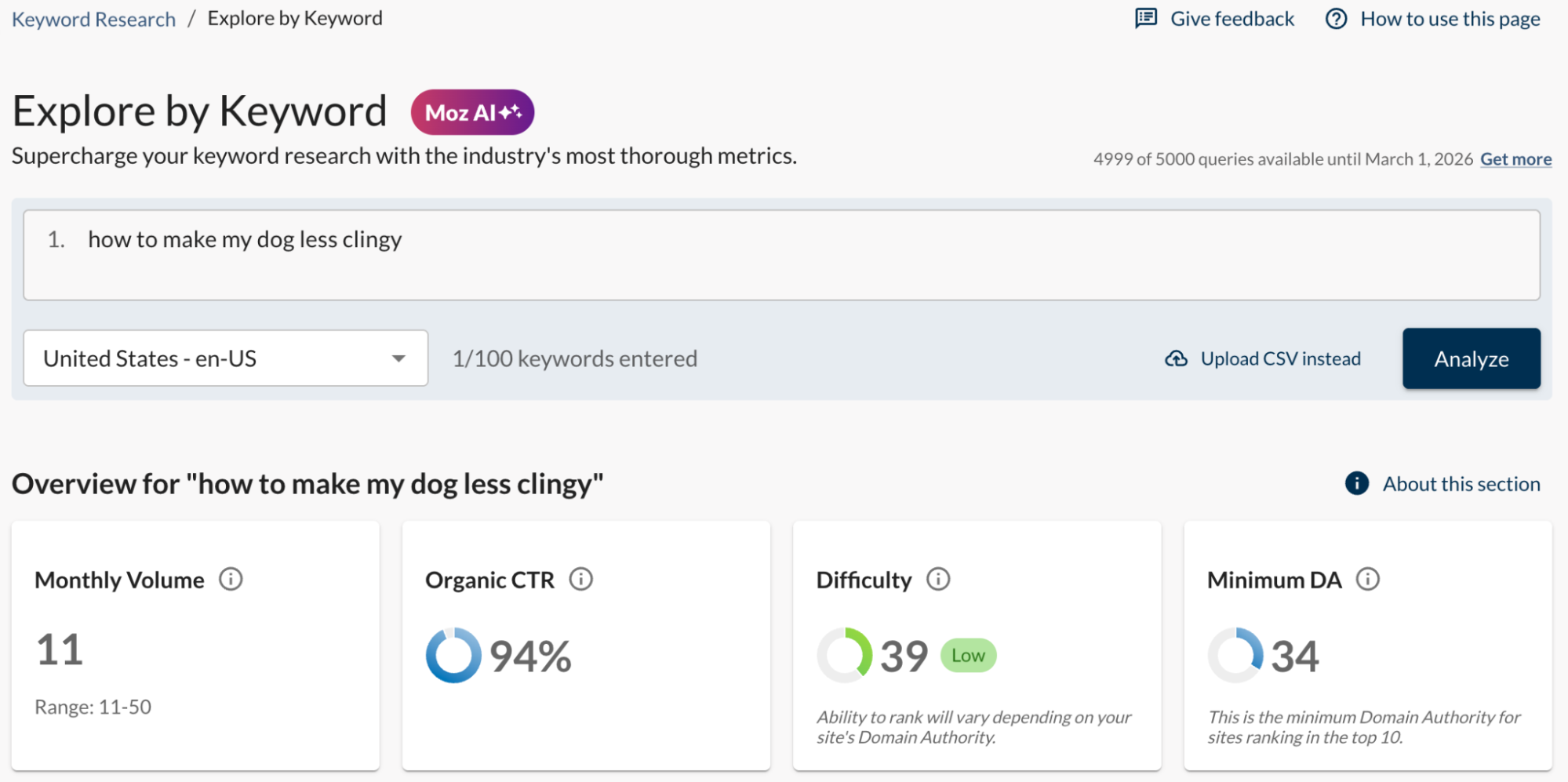 kw metrics for how to make my dog less clingy