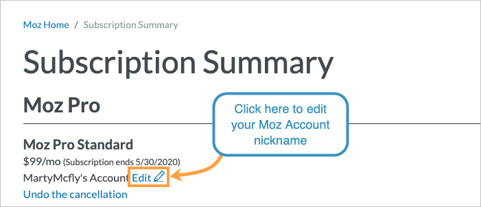 Click edit beside you account name to change your account nickname.
