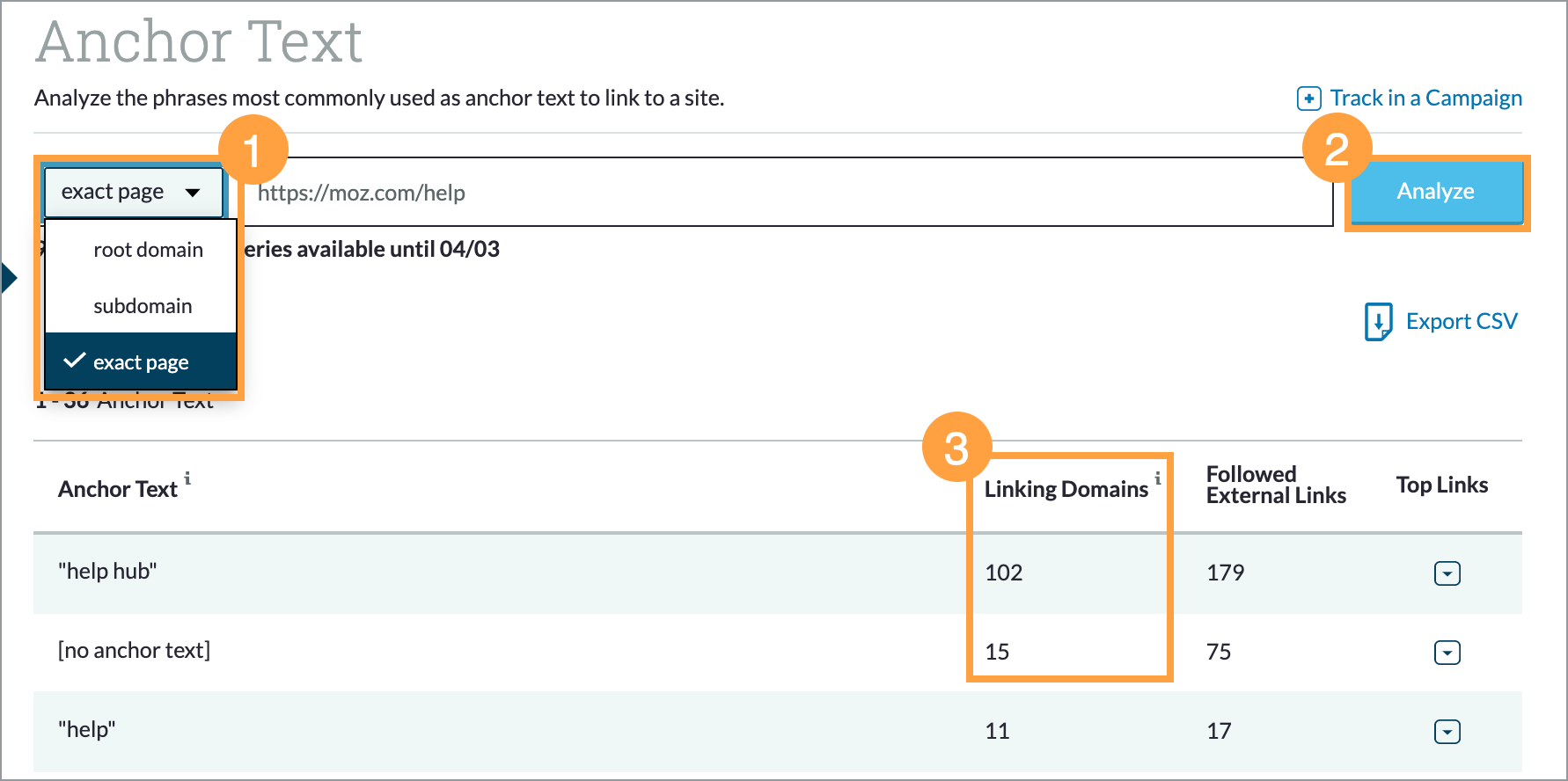 Anchor Text is sorted by how many linking domains are using that text to link to you.